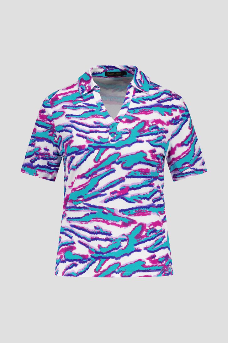  Ecru polo met turquoise print van Claude Arielle voor Dames