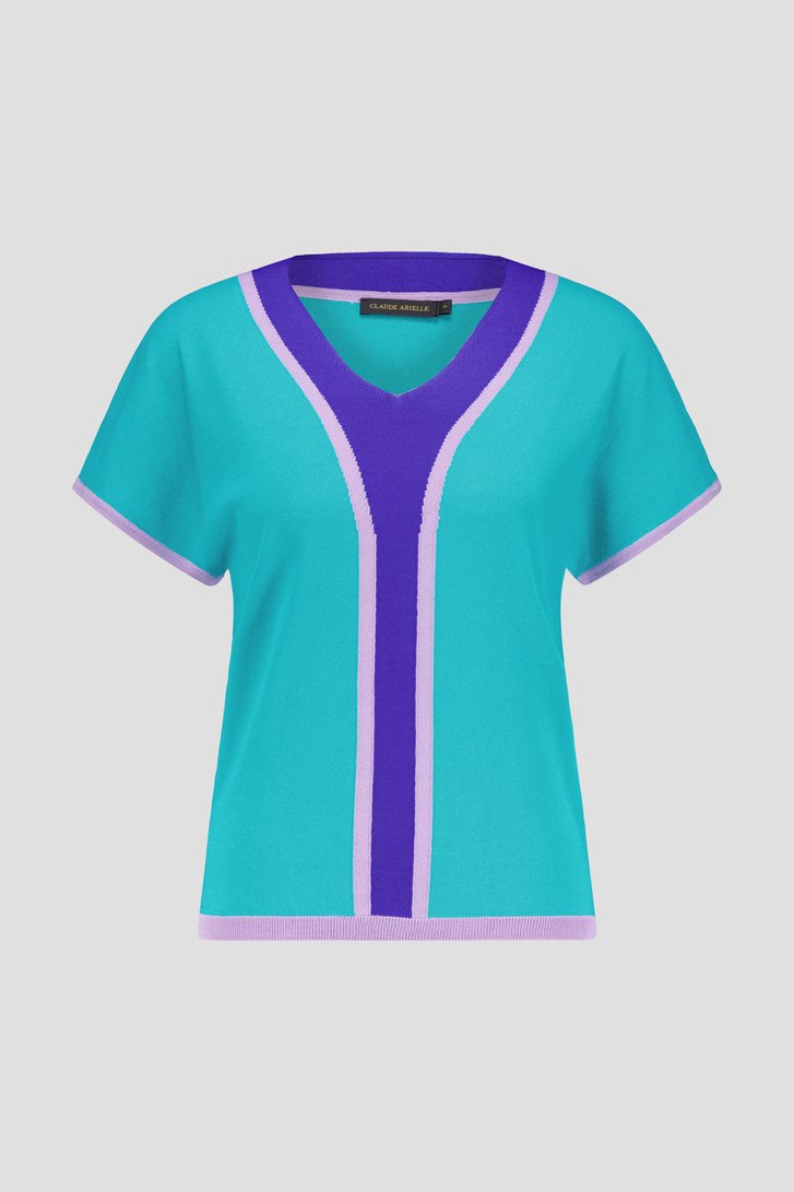  Turquoise trui met V-hals van Claude Arielle voor Dames