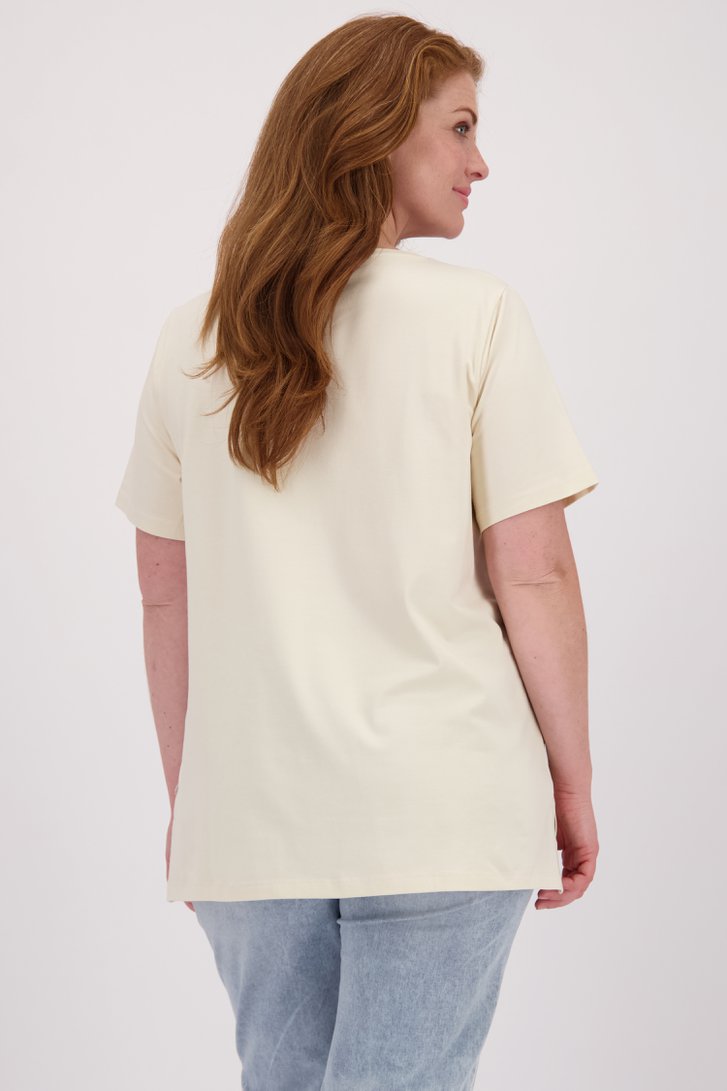 Achterkant van Amandelwit T-shirt met bloemenprint door Yest Curve voor Dames