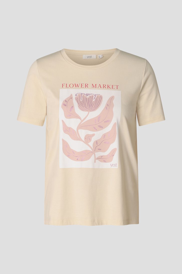 Productfoto 1 van Amandelwit T-shirt met bloemenprint door Yest Curve voor Dames