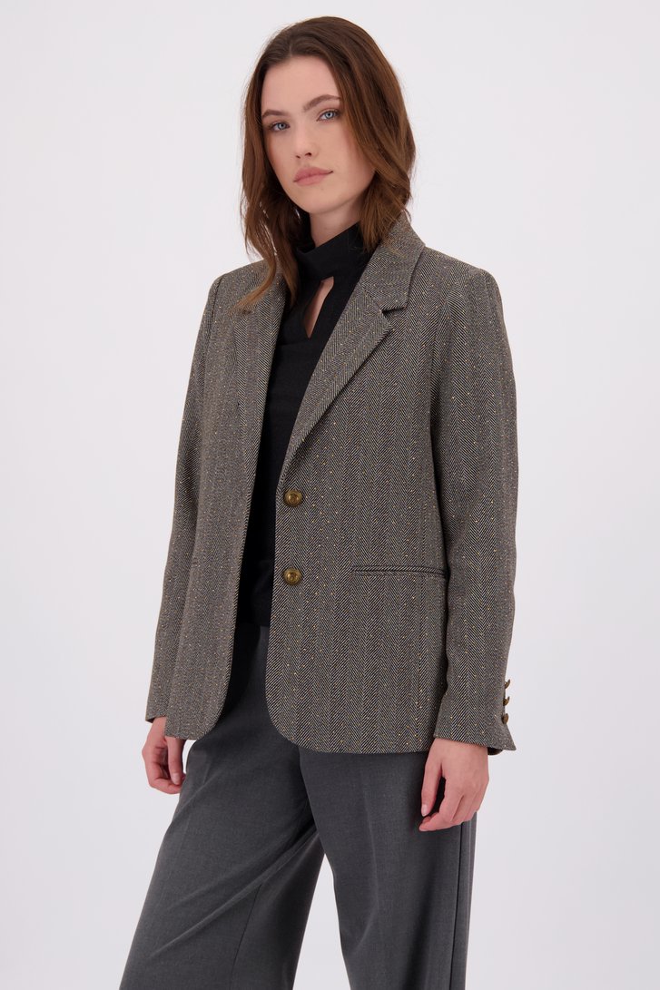 Voorkant van Antraciet blazer met gouden studs door Geisha voor Dames