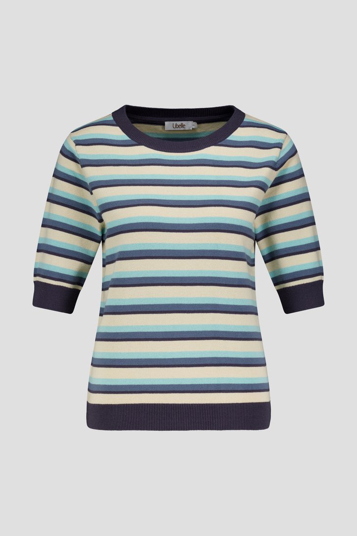 Productfoto 1 van Beige-blauw gestreepte trui met korte mouwen door Libelle voor Dames
