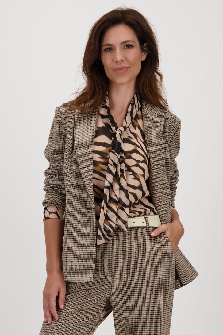 Beige blazer met fijn pied-de-poule motief van Claude Arielle voor Dames