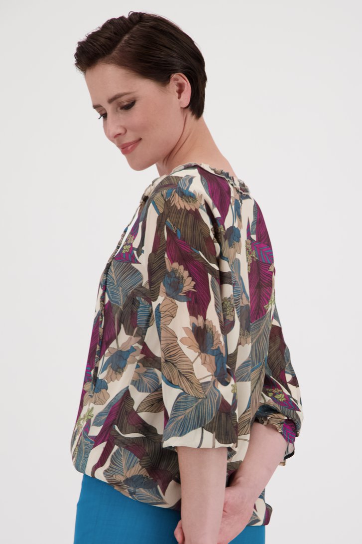 Beige blouse met bladerprint van More & More voor Dames