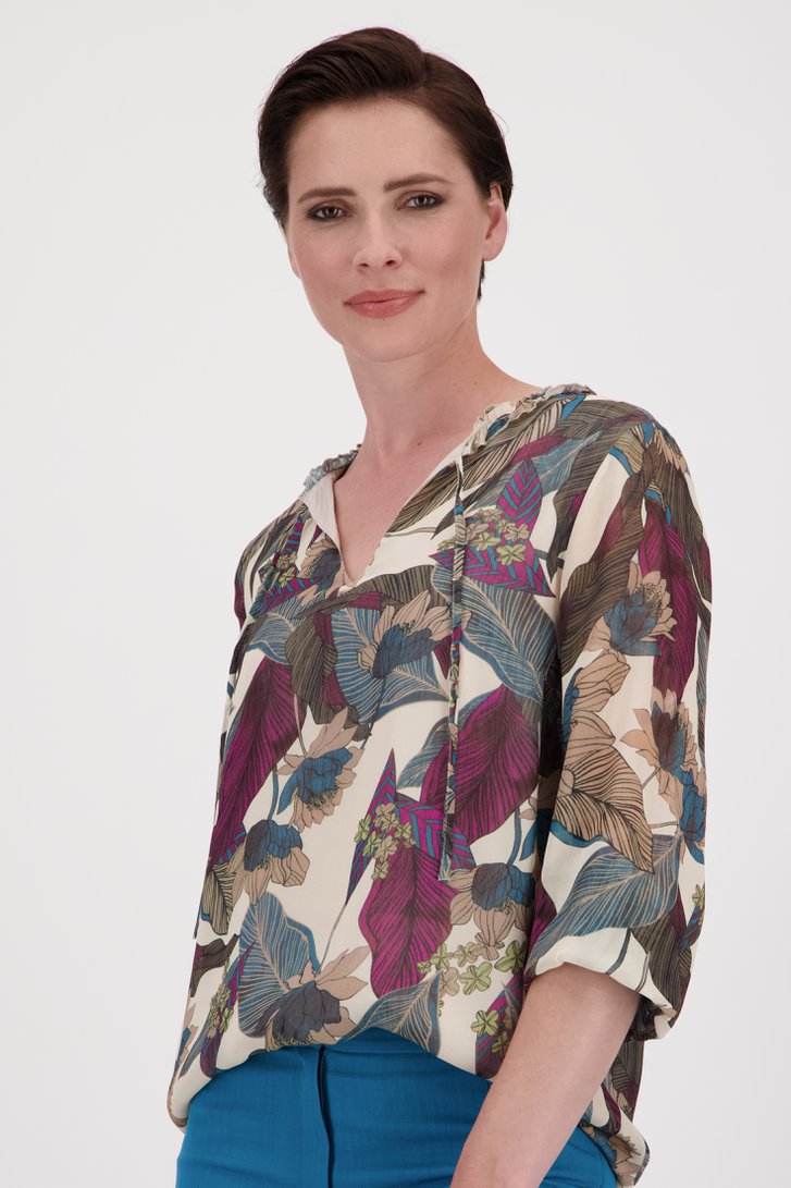 Beige blouse met bladerprint van More & More voor Dames