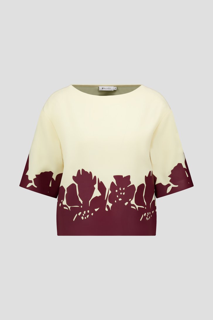 Productfoto 1 van Beige blouse met bordeaux leather look print door D'Auvry voor Dames