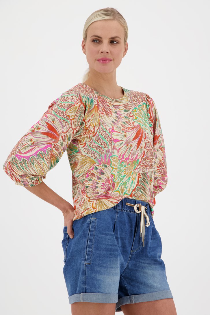 Beige blouse met fijne, kleurrijke print van Geisha voor Dames