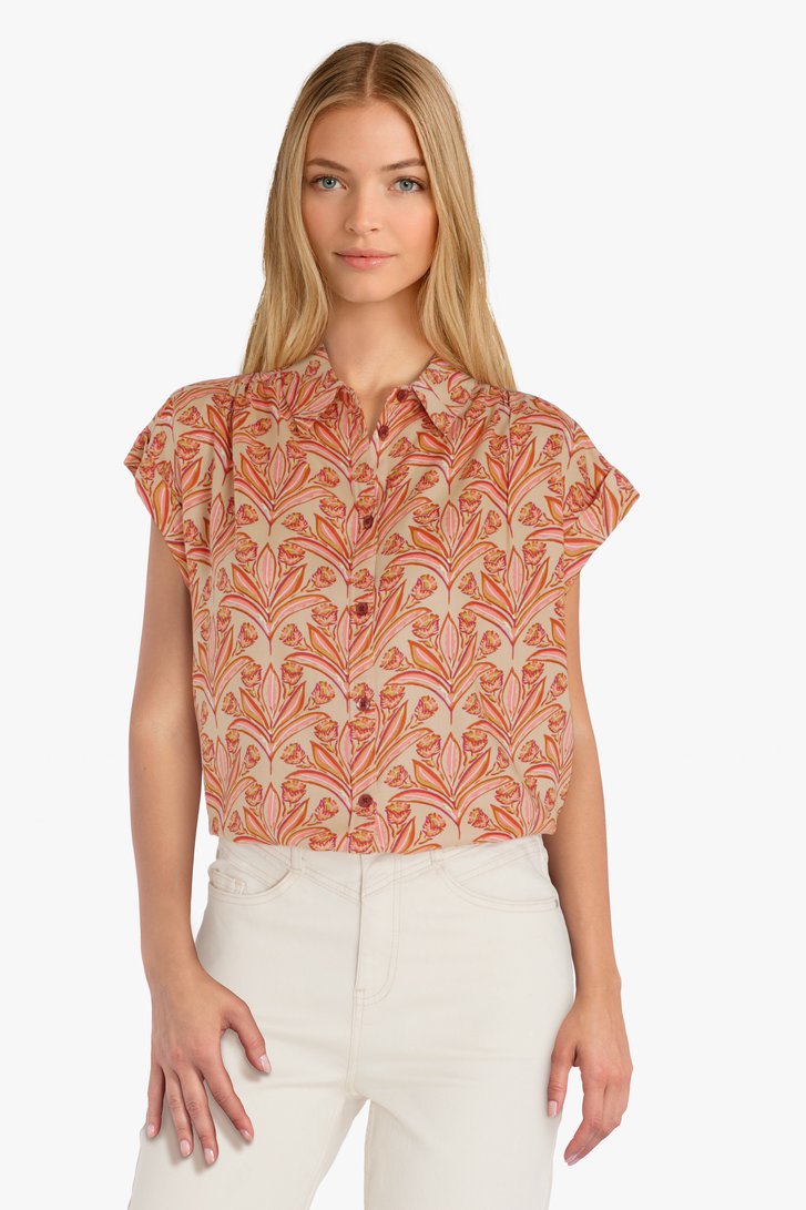 Beige blouse met florale print
