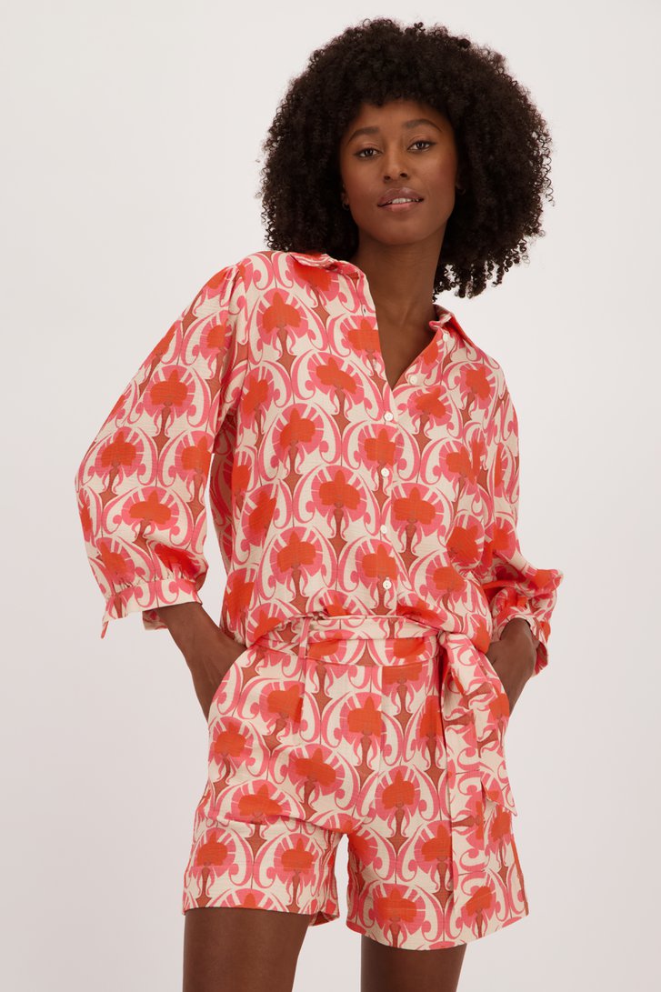 Beige blouse met oranje-roze print van Geisha voor Dames