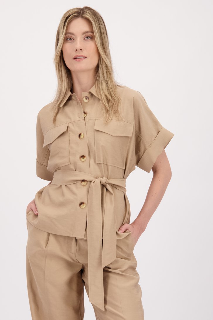 Achterkant van Beige blouse met striklint door D'Auvry voor Dames