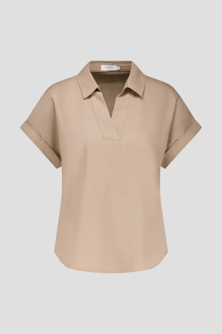 Beige blouse met V-hals