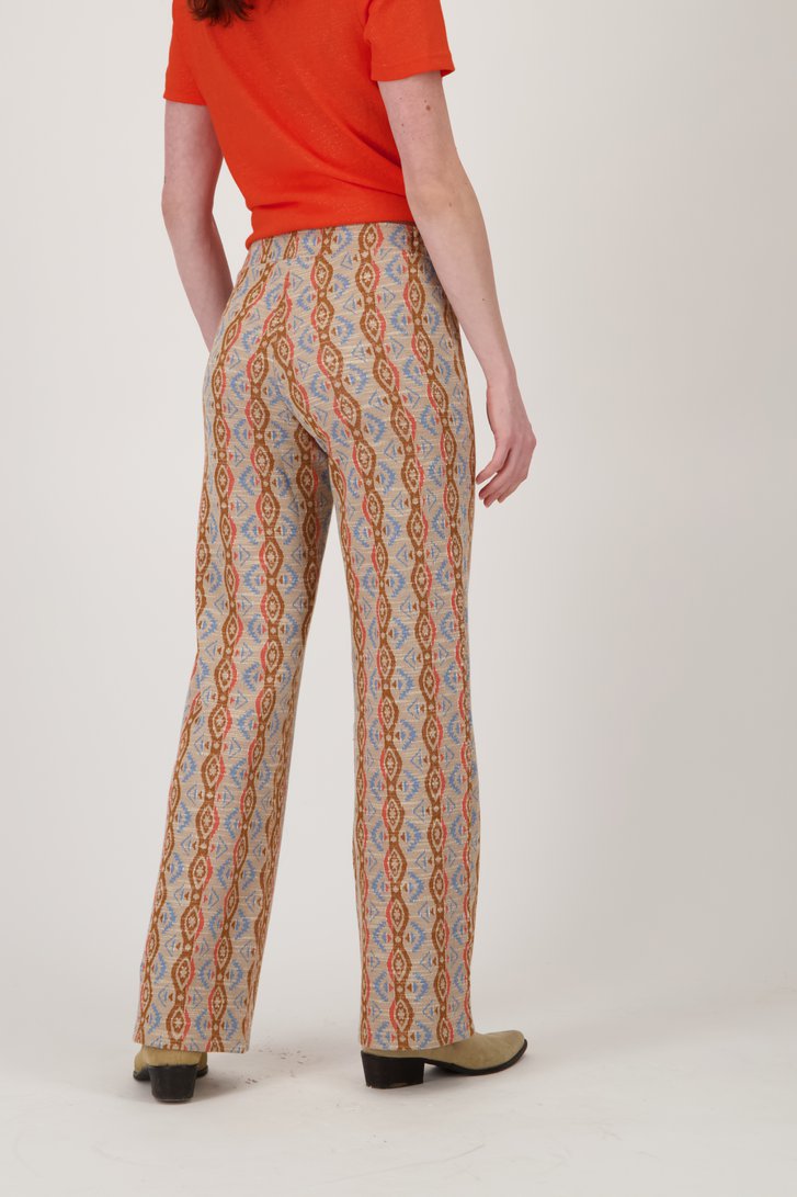 Beige broek met print en elastische tailleband van Geisha voor Dames