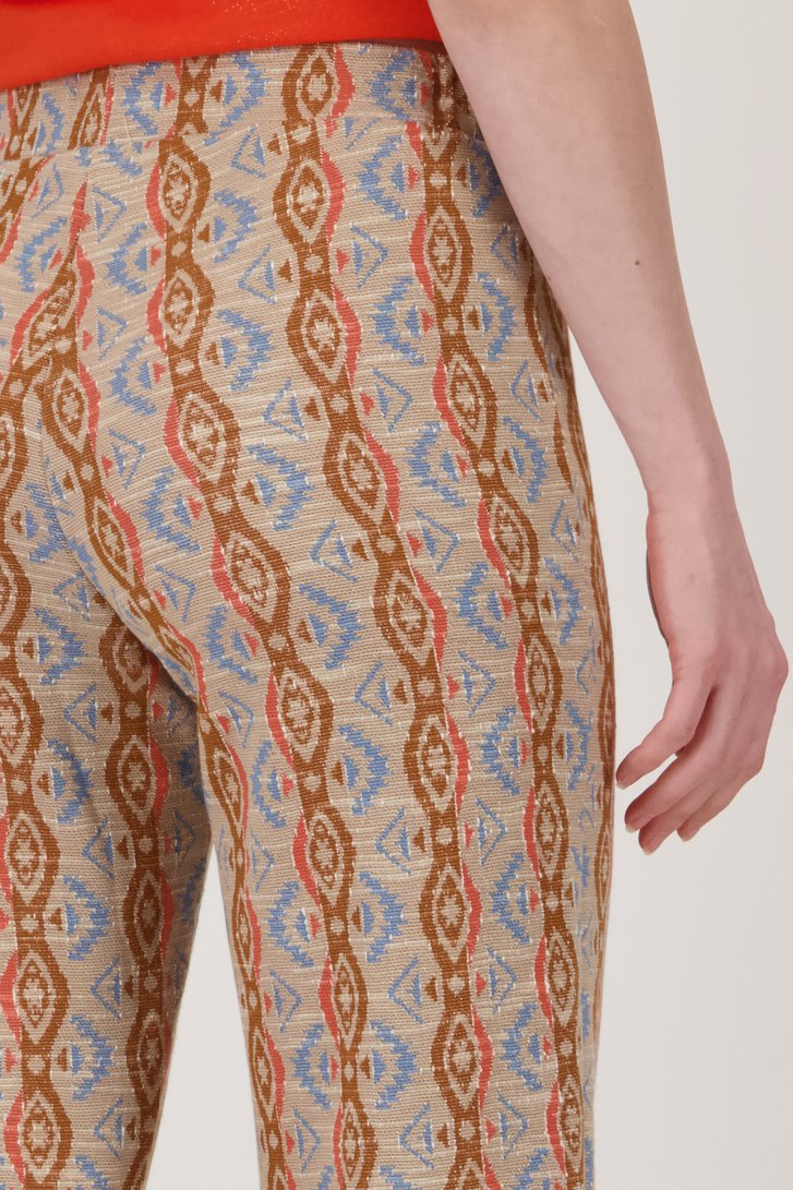 Beige broek met print en elastische tailleband van Geisha voor Dames