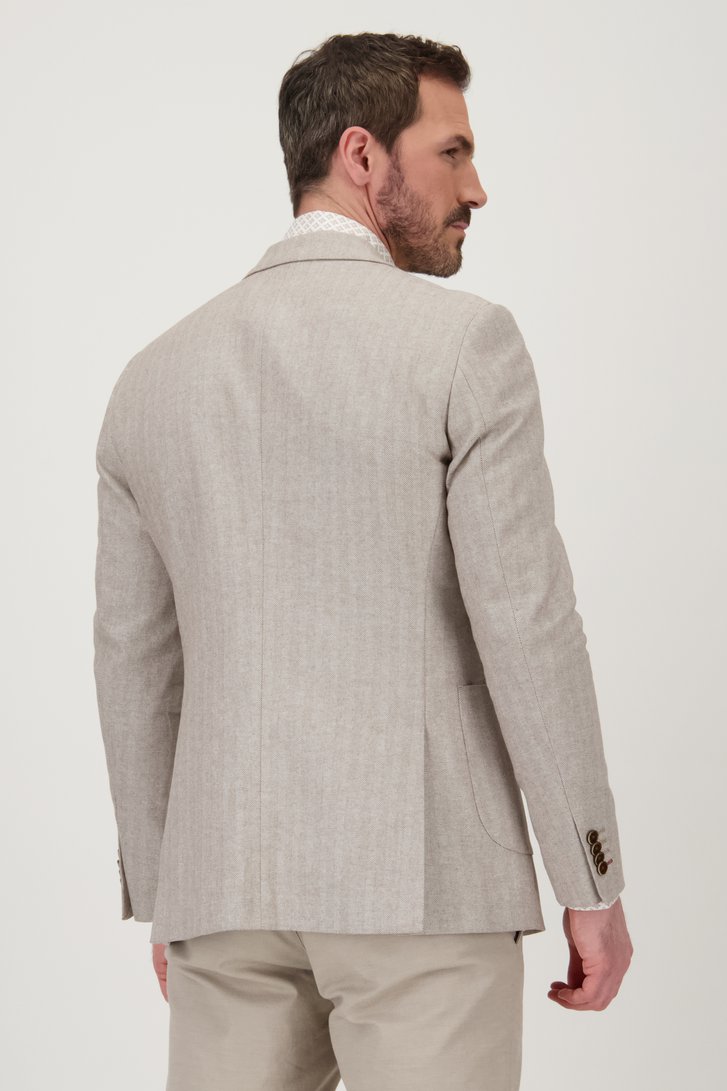 Beige-bruine blazer met visgraatmotief - slim fit van Upper East voor Heren