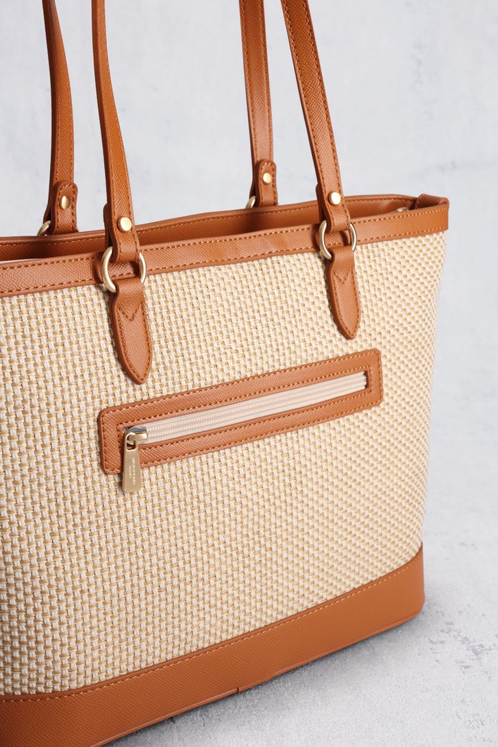 Beige-bruine gevlochten schoudertas van Hexagona voor Dames