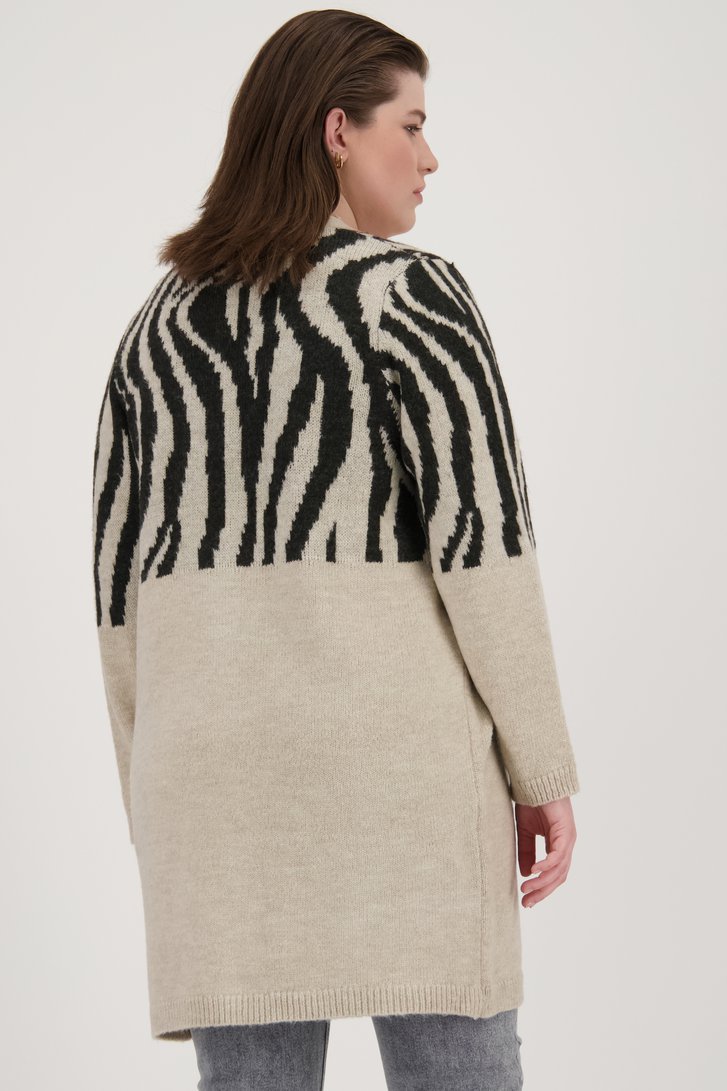 Beige cardigan met zwart zebramotief van Only Carmakoma voor Dames