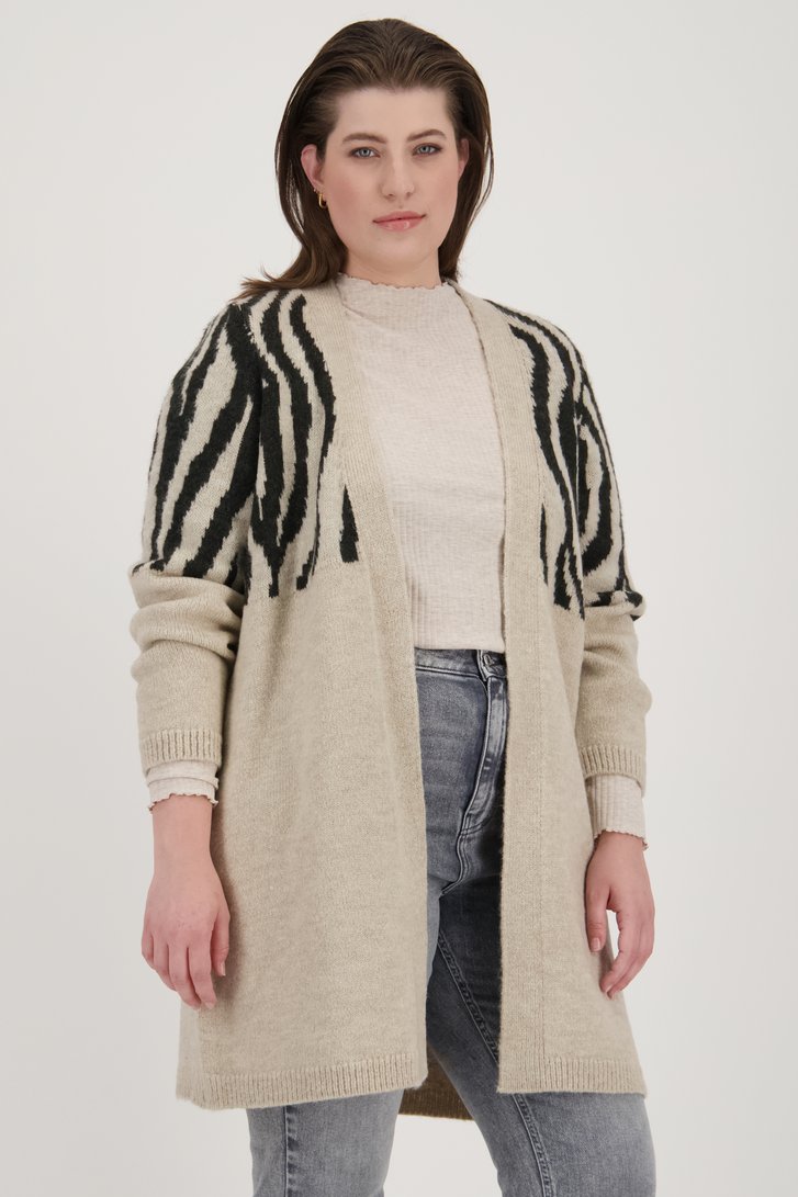 Beige cardigan met zwart zebramotief van Only Carmakoma voor Dames