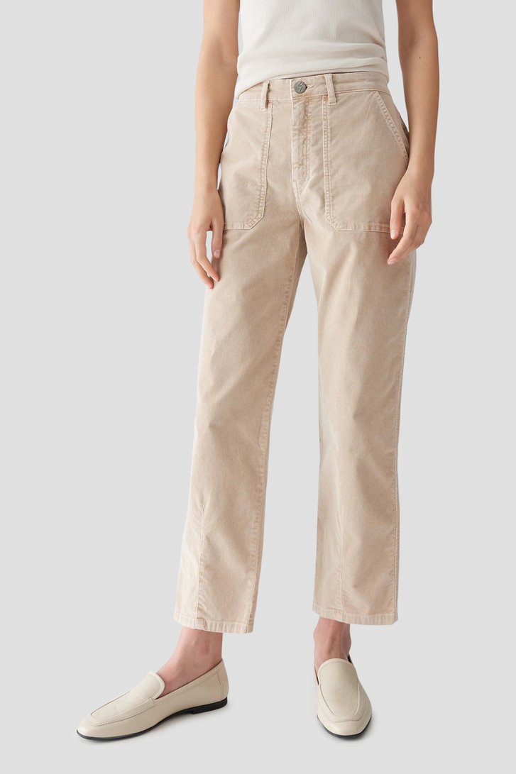 Beige corduroy broek Tapered fit 7/8 lengte van Opus 7696645
