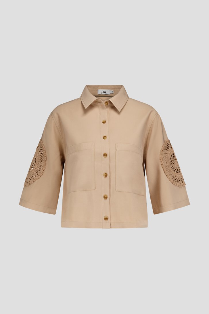 Beige cropped blouse met gehaakt detail van Louise voor Dames