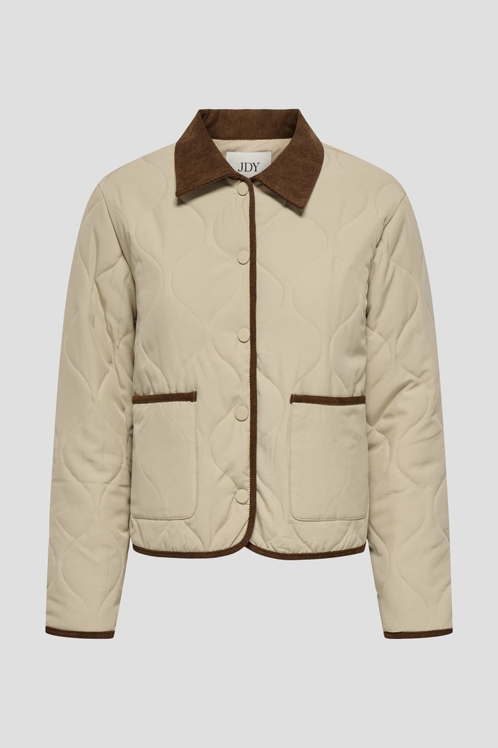 Productfoto 1 van Beige doorgestikte jas met bruine afwerking door JDY voor Dames