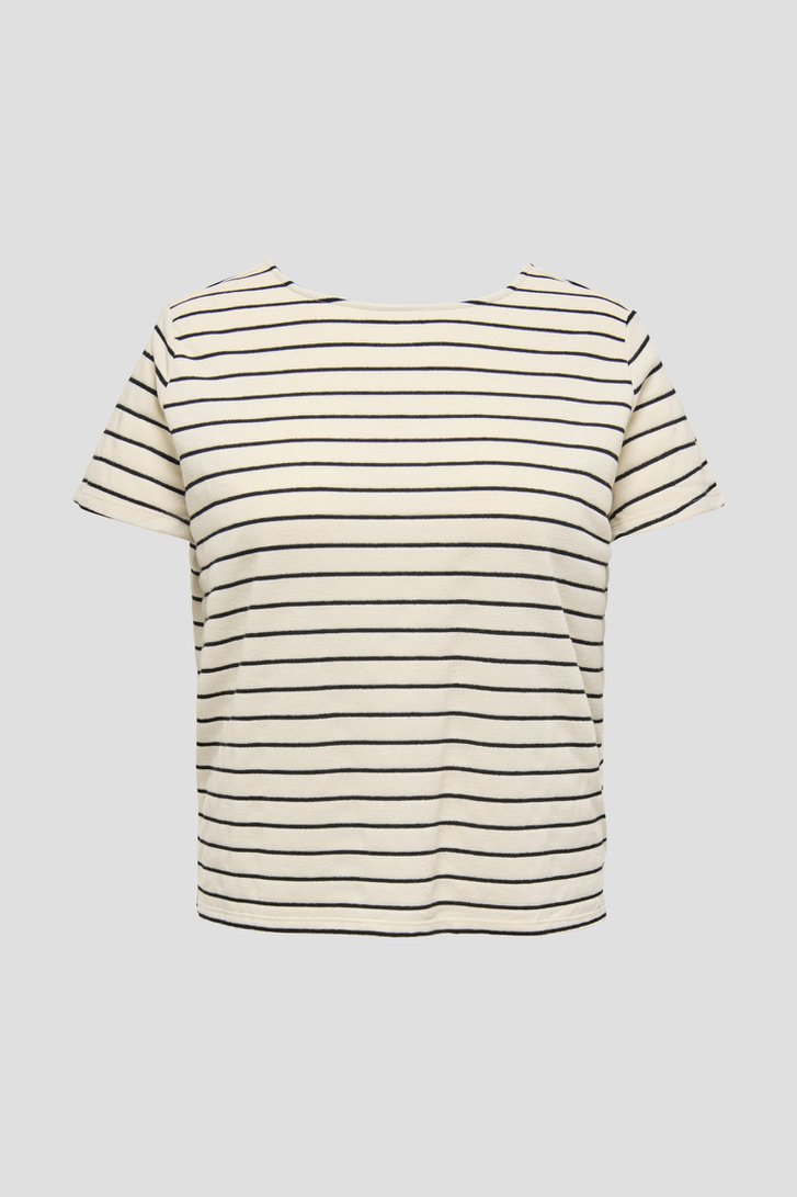 Beige gebreid T-shirt met zwart gestreept motief van Only Carmakoma voor Dames