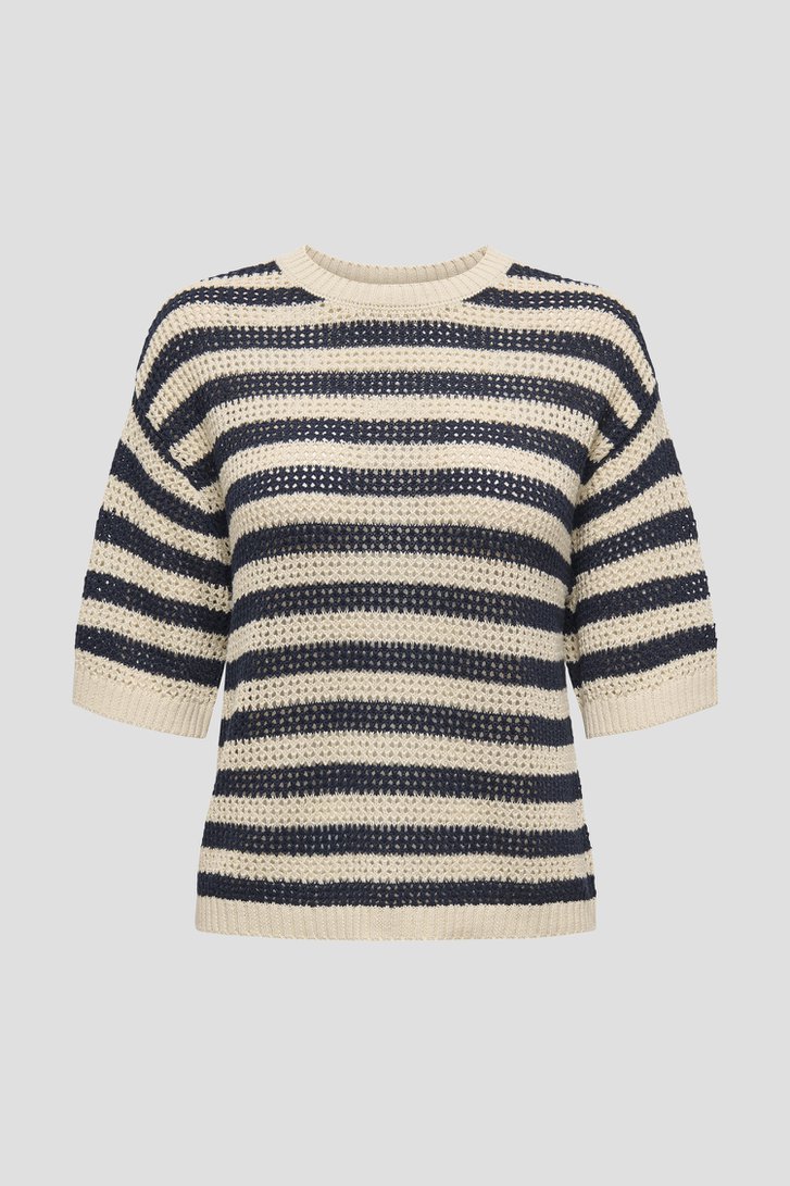 Beige gebreid truitje met blauw gestreept motief van JDY voor Dames