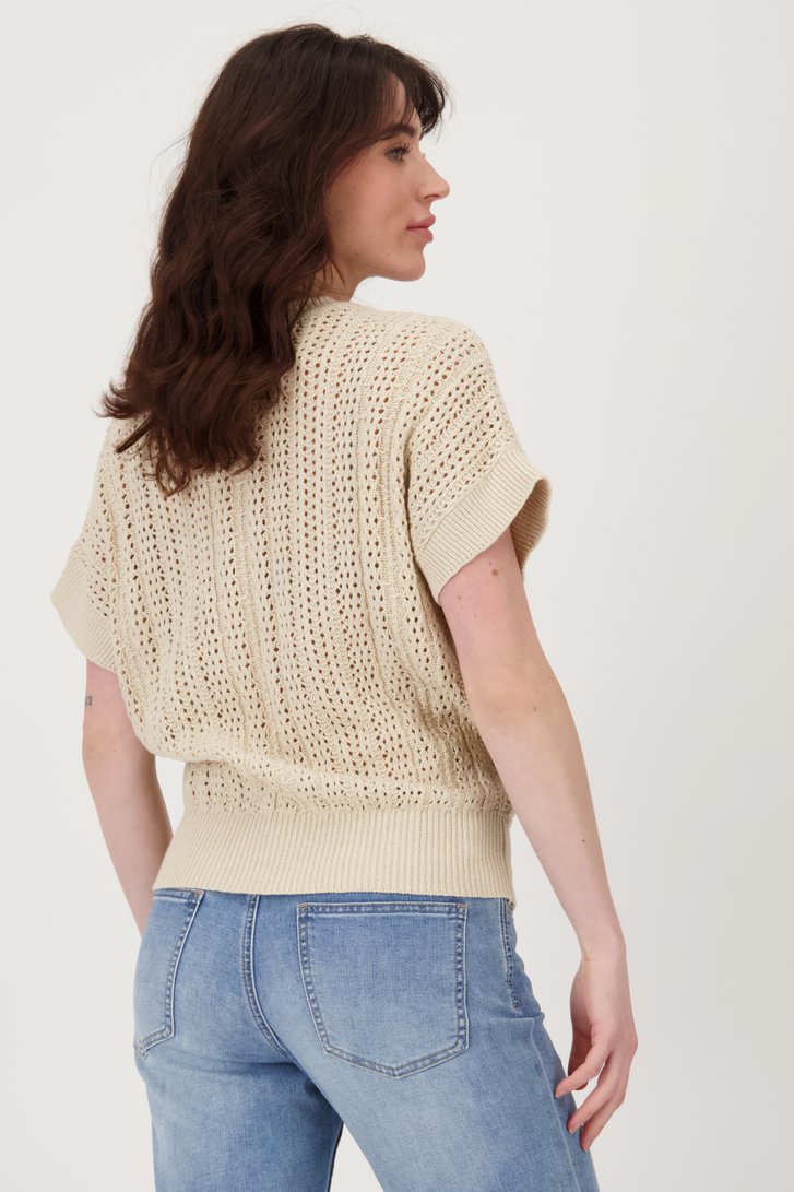 Beige gebreid truitje met opengewerkt motief van Geisha voor Dames