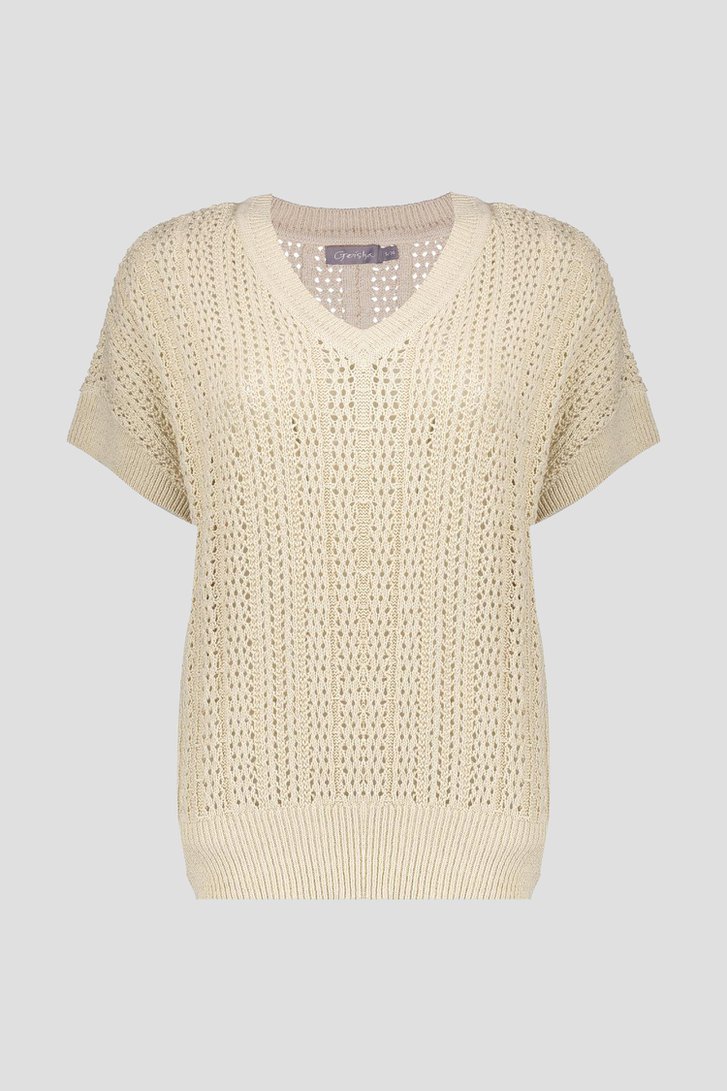 Beige gebreid truitje met opengewerkt motief van Geisha voor Dames