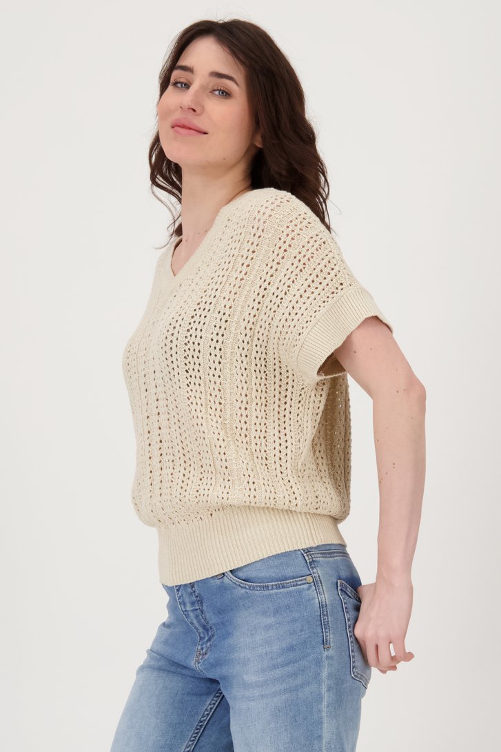 Beige gebreid truitje met opengewerkt motief van Geisha voor Dames