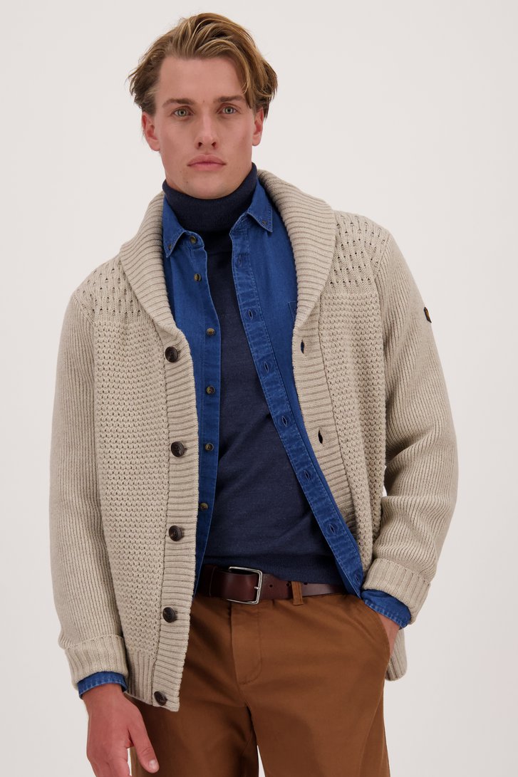Beige gebreide cardigan met wol van Ravøtt voor Heren