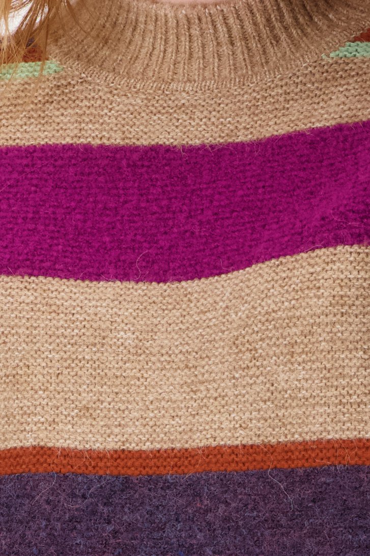 Beige gebreide trui met kleurrijke strepen van Libelle voor Dames