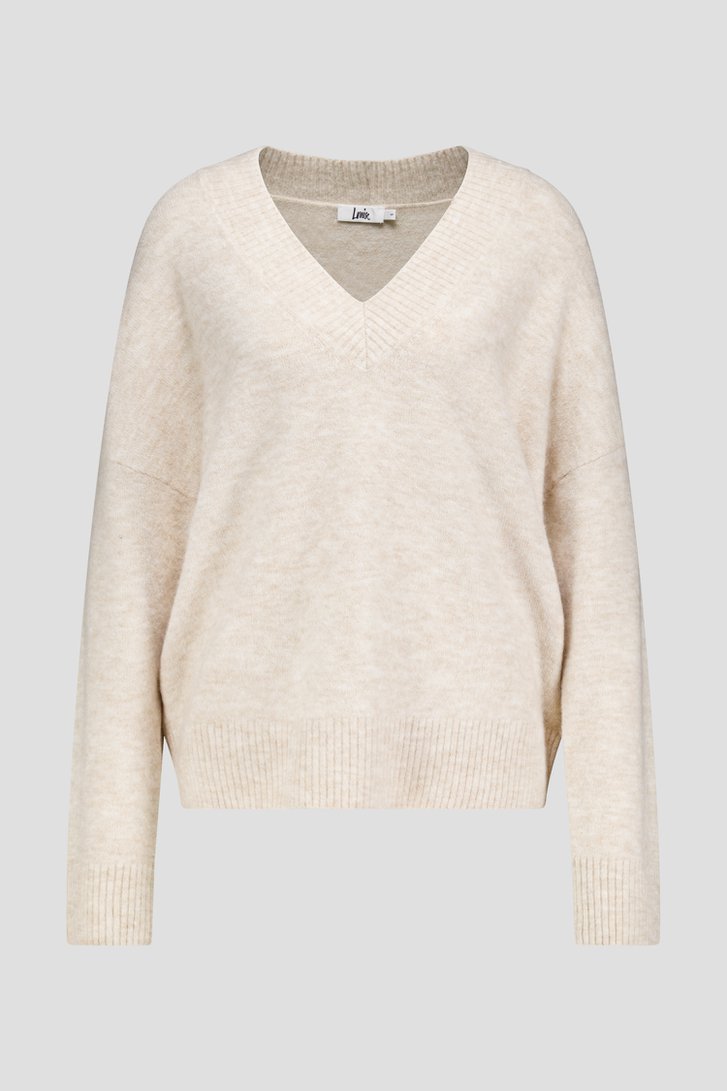 Productfoto 1 van Beige gebreide trui met V-hals door Louise voor Dames