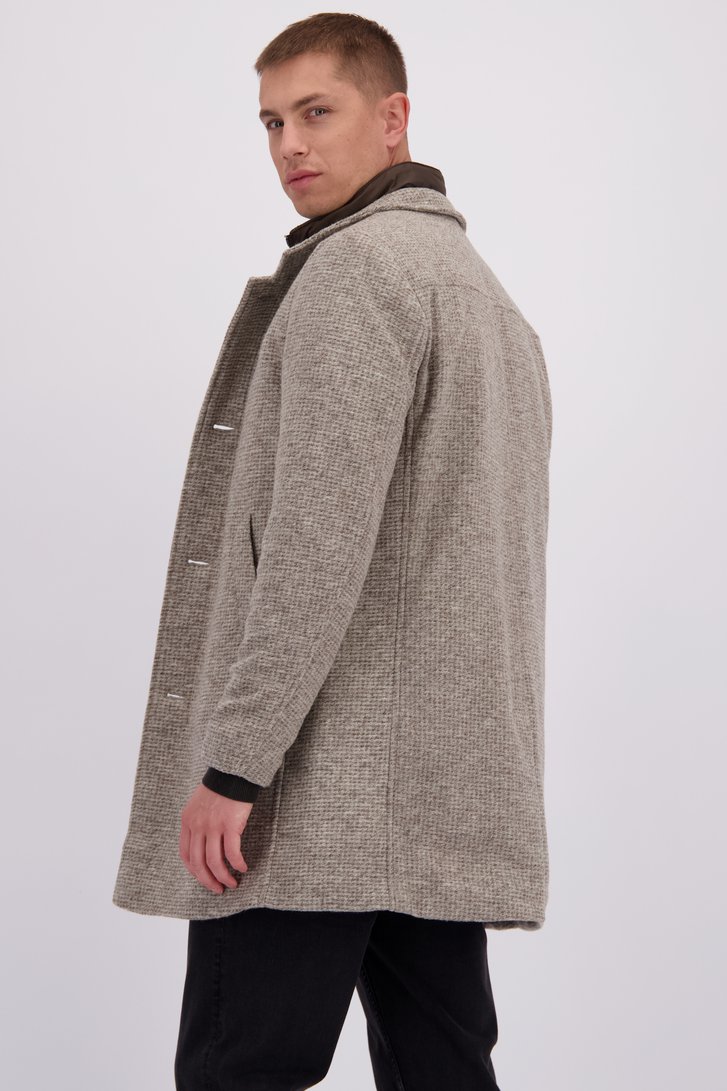 Achterkant van Beige gemêleerde mantel met gewatteerd inzetstuk door Gate One voor Heren