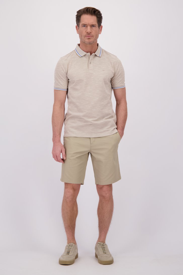Voorkant van Beige gemêleerde polo met streep in kraag door Dansaert Blue voor Heren
