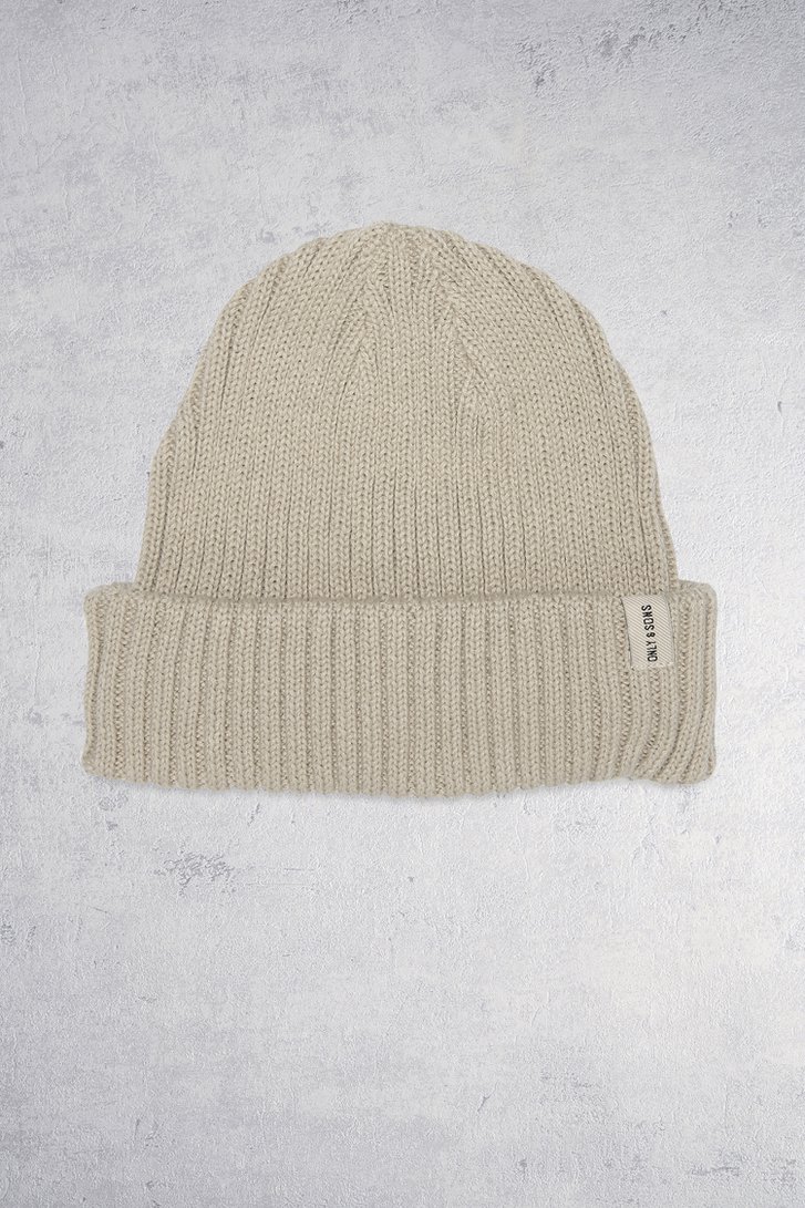 Voorkant van Beige geribde muts door Only & Sons voor Heren