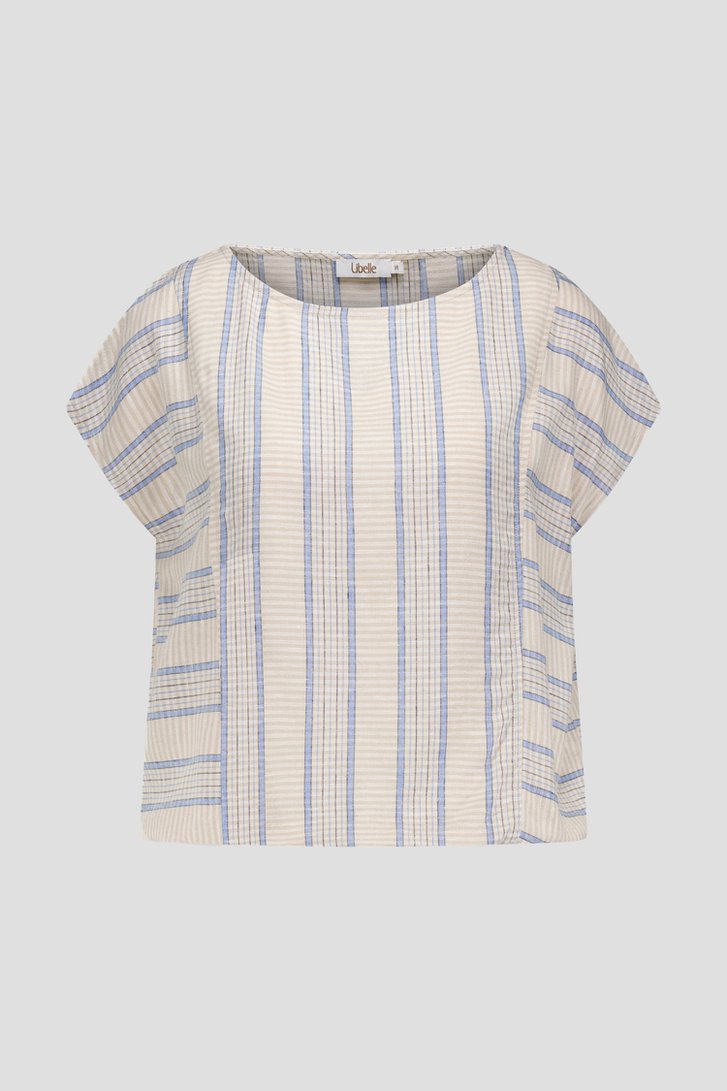Beige geruite blouse met boothals en korte mouwen van Libelle voor Dames