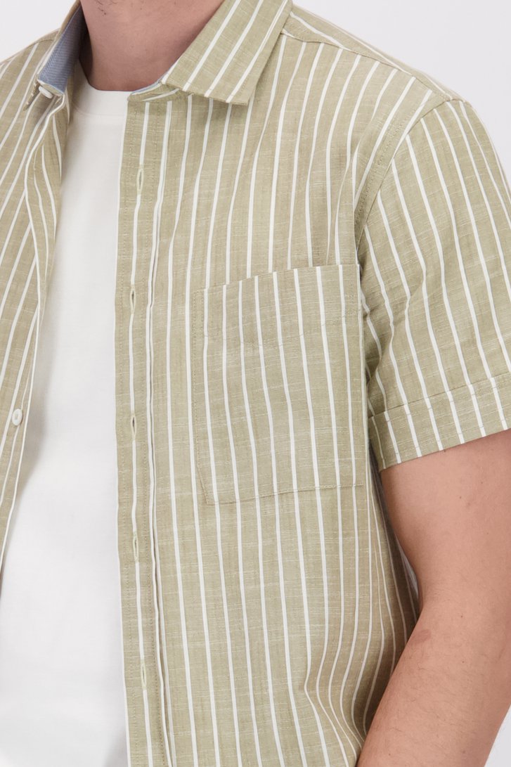 Detail van Beige gestreept hemd met korte mouwen  door Ravøtt voor Heren