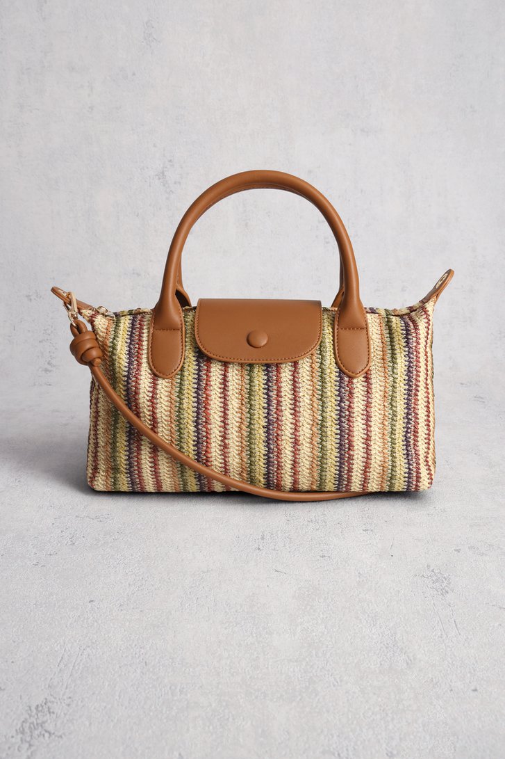 Voorkant van Beige gevlochten handtas met gestreept motief door Liberty Island voor Dames