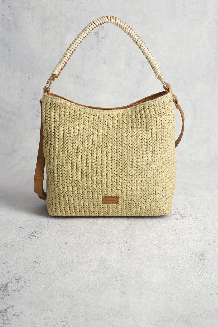 Achterkant van Beige gevlochten handtas met gevlochten handgreep door Modeno voor Dames