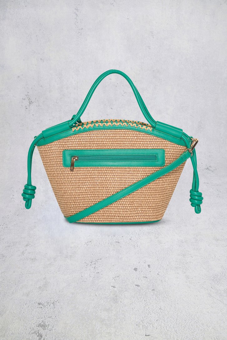 Achterkant van Beige gevlochten handtas met groene accenten door Bulaggi voor Dames