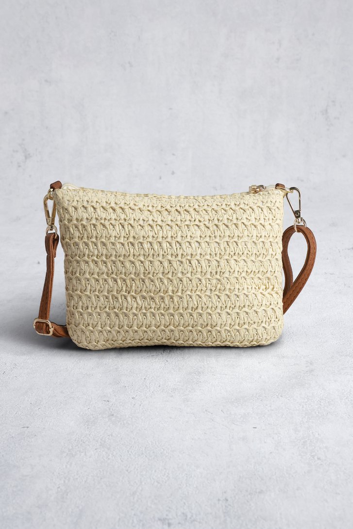 Achterkant van Beige gevlochten schoudertas met bruine details door Modeno voor Dames
