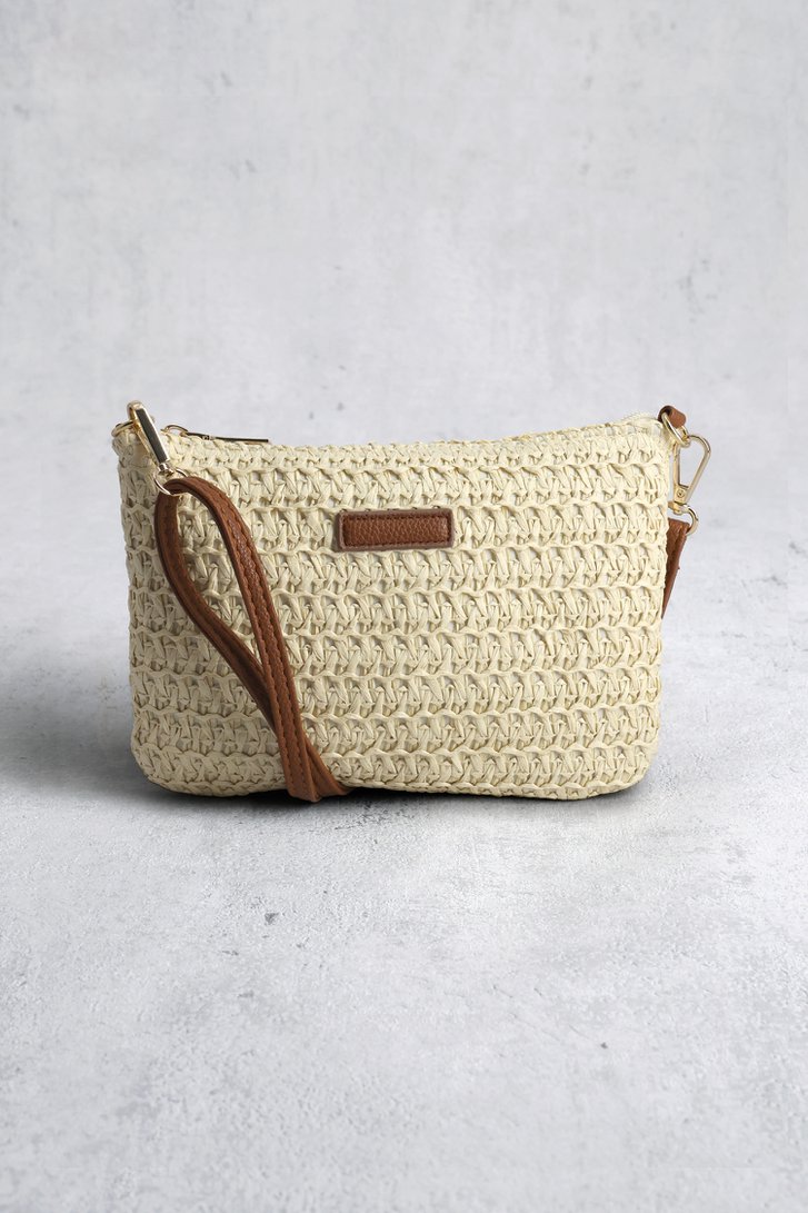 Voorkant van Beige gevlochten schoudertas met bruine details door Modeno voor Dames