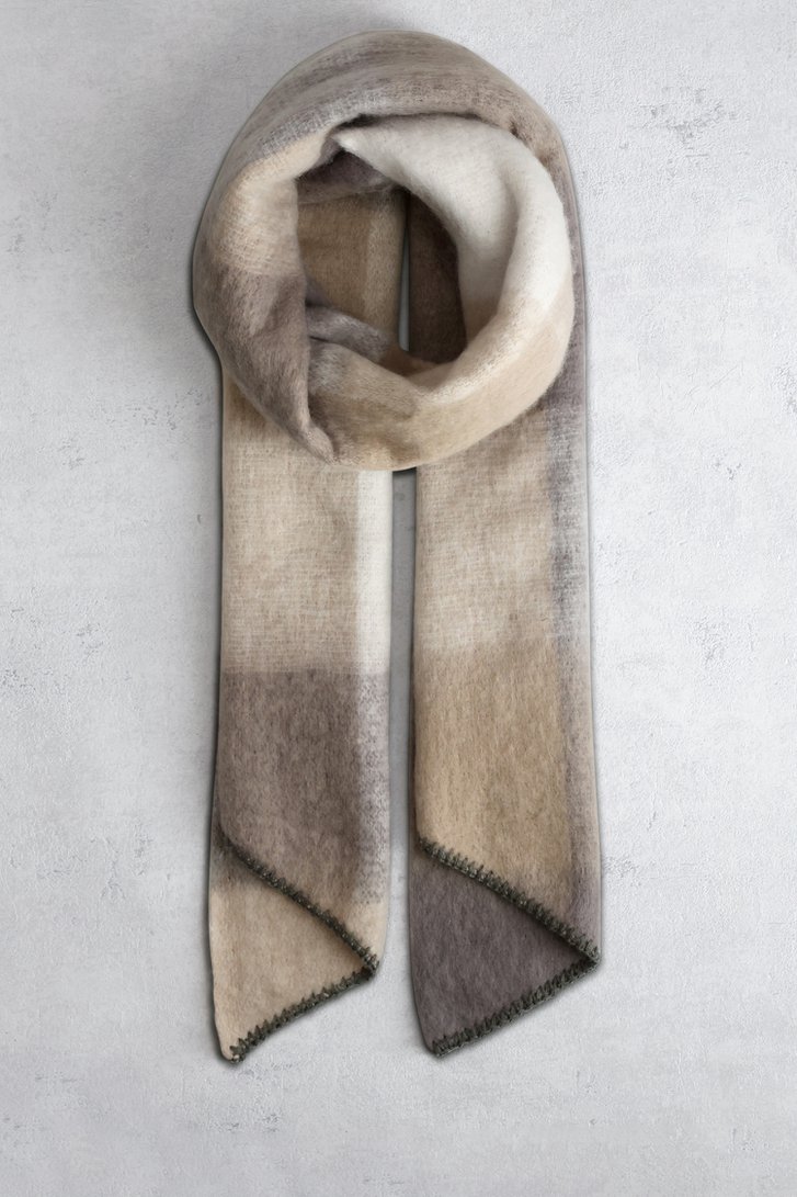 Voorkant van Beige - grijs sjaal met gestreept motief door Liberty Island voor Dames