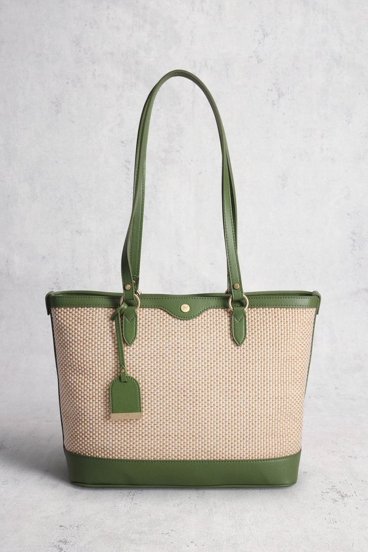 Beige-groene gevlochten schoudertas van Hexagona voor Dames