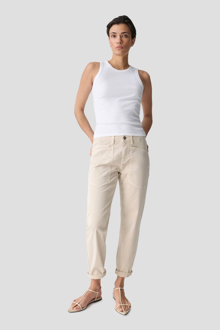 Voorkant van Beige jeans met cargozakken door Opus pants voor Dames