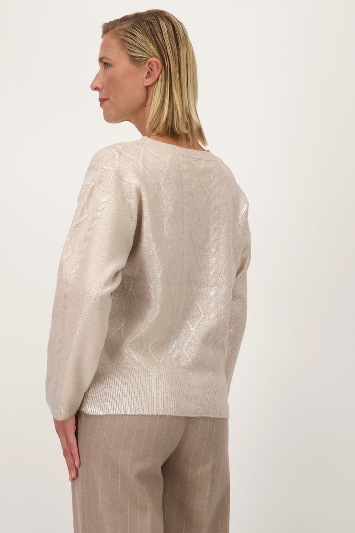 Beige kabeltrui met zilveren coating van More & More voor Dames