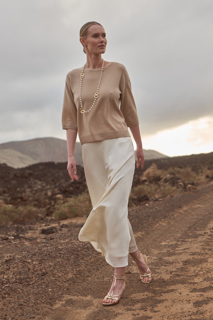 Beige kasjmier trui met korte mouwen van DAUST voor Dames