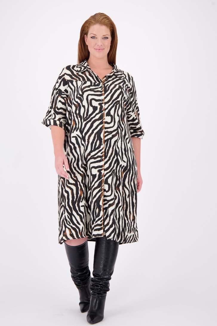 Voorkant van Beige kleedje met zwart-bruine print door ONLY Carmakoma voor Dames