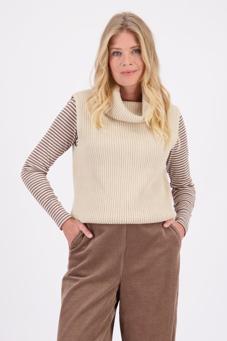 Voorkant van Beige mouwloze trui met rolkraag door Libelle voor Dames