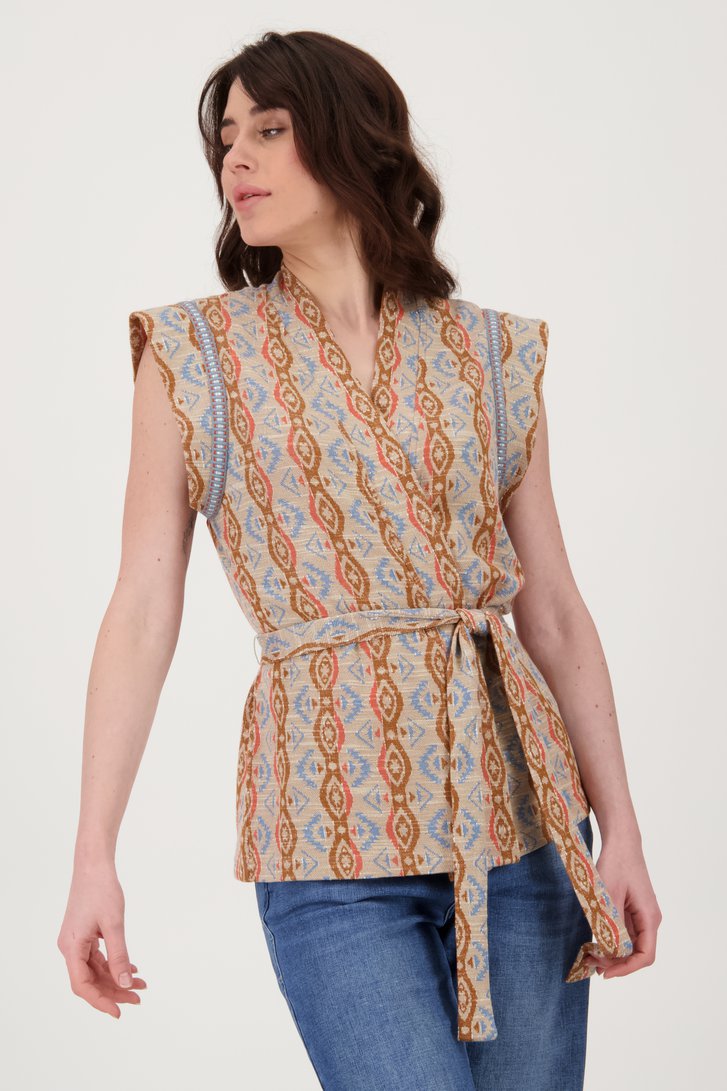 Beige mouwloze vest met print van Geisha voor Dames